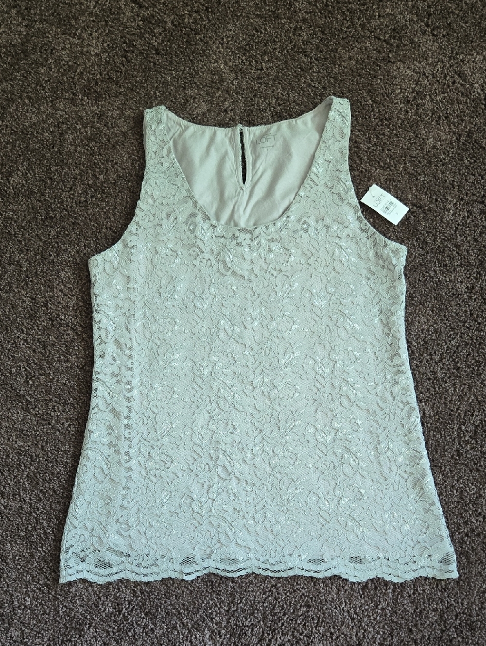 NEW Ann Taylor Loft Gray Silver Lace Tank Top S
